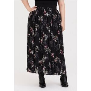 Torrid Womens Black Floral Chiffon Flare Maxi Skirt Size 0 / L